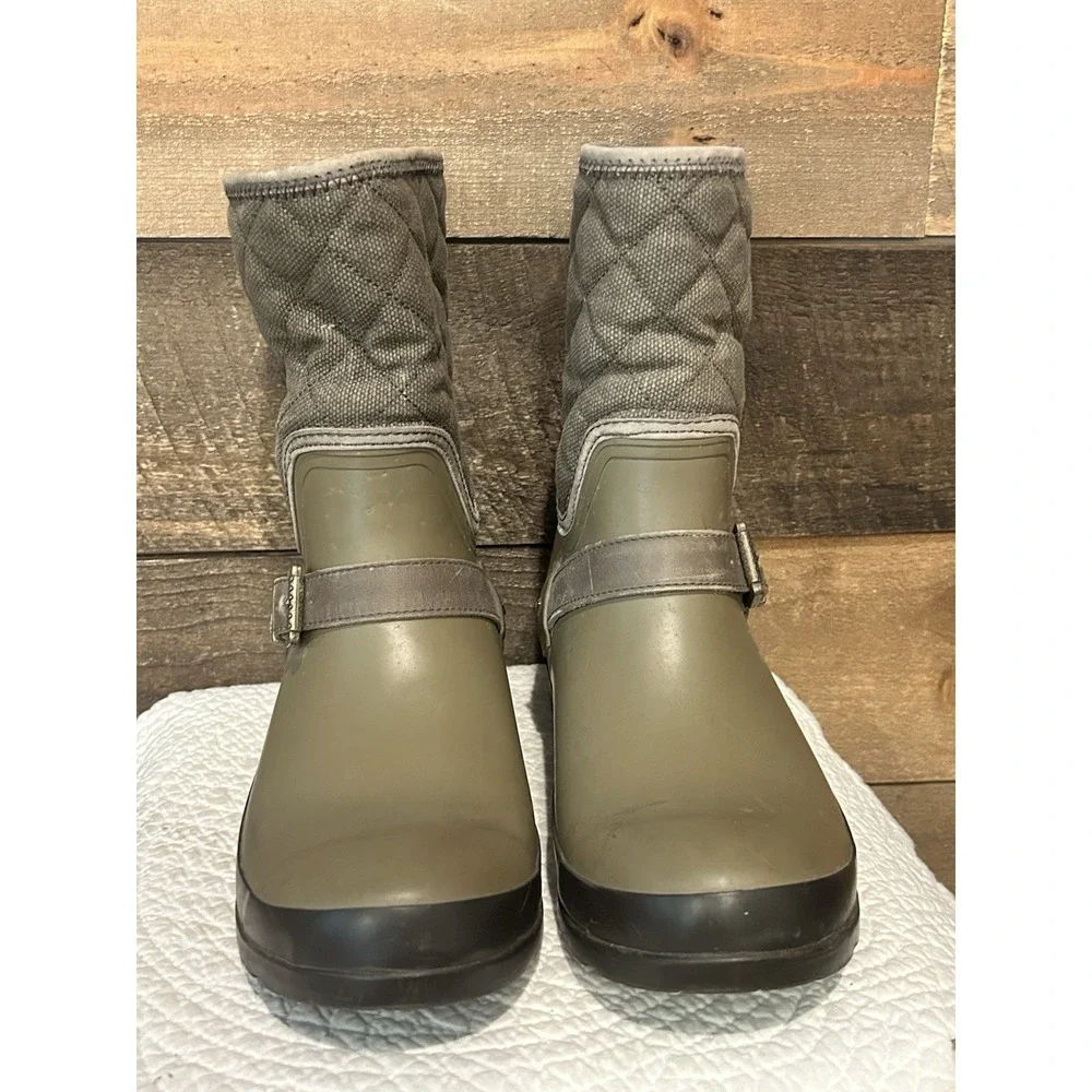 WOMENS SZ 9 SPERRY TOP SIDER OLIVE‎ RUBBER RAIN BOOTS MID CALF